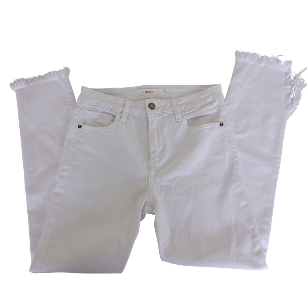 Hidden Jeans White Skinny High Rise Frayed High Low Hem Denim HD1603H-WHT Siz 27